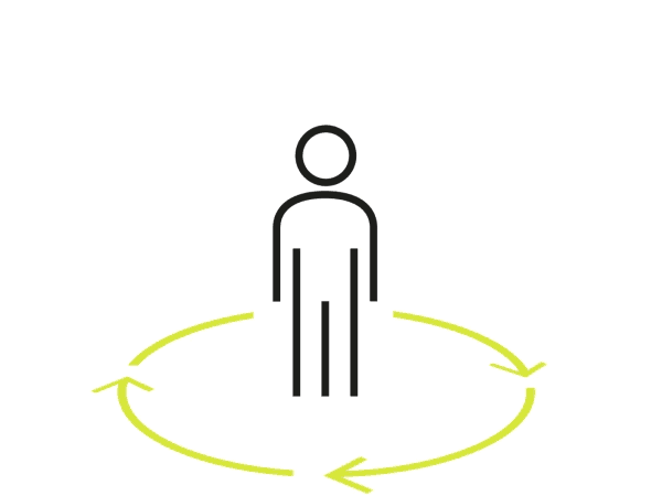 animated icon human being in a circle rotating arrows on the ground