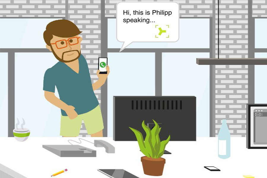 Illustration Philip in the office smartphone in hand