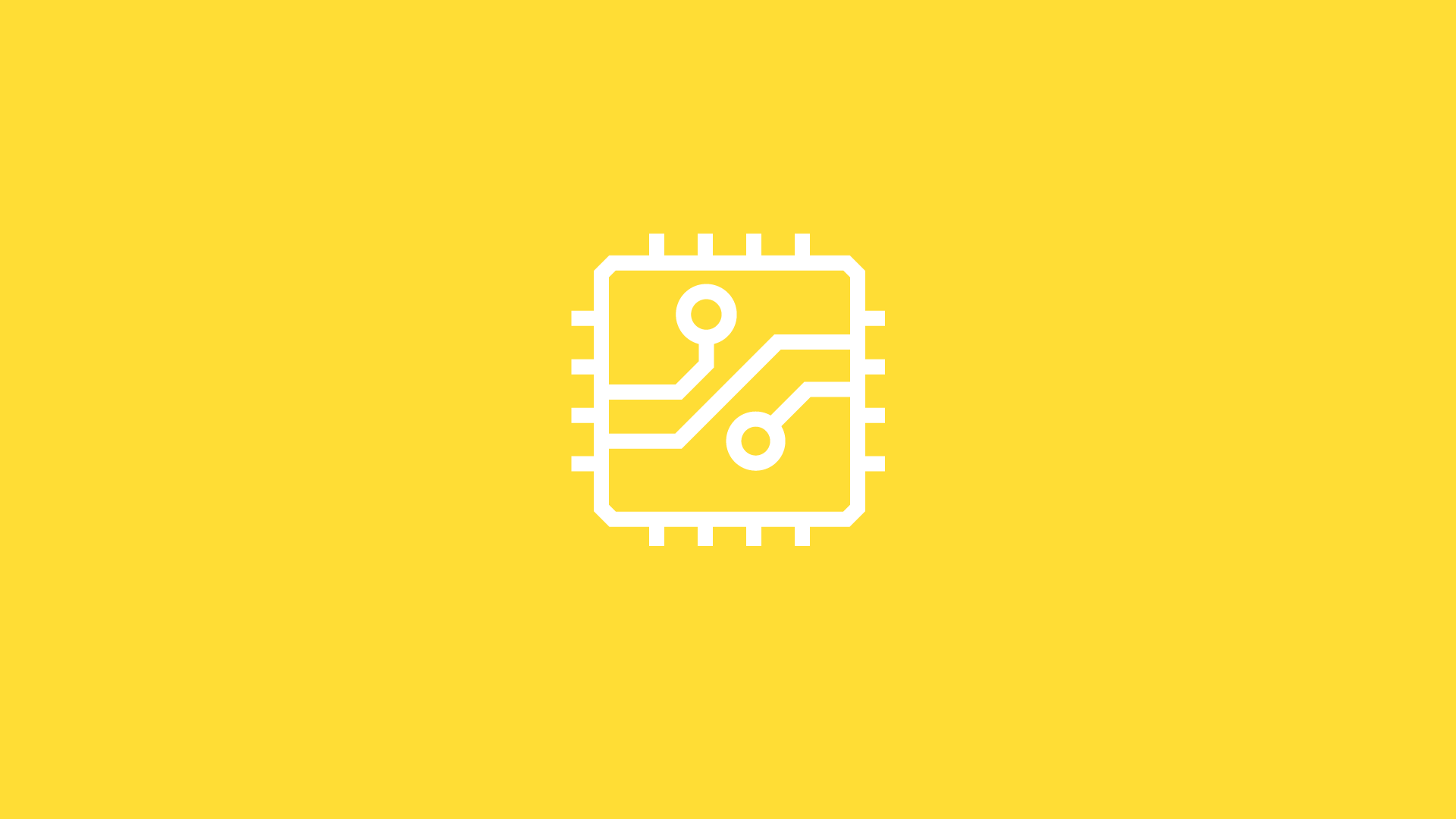 white hardware chip icon on yellow background