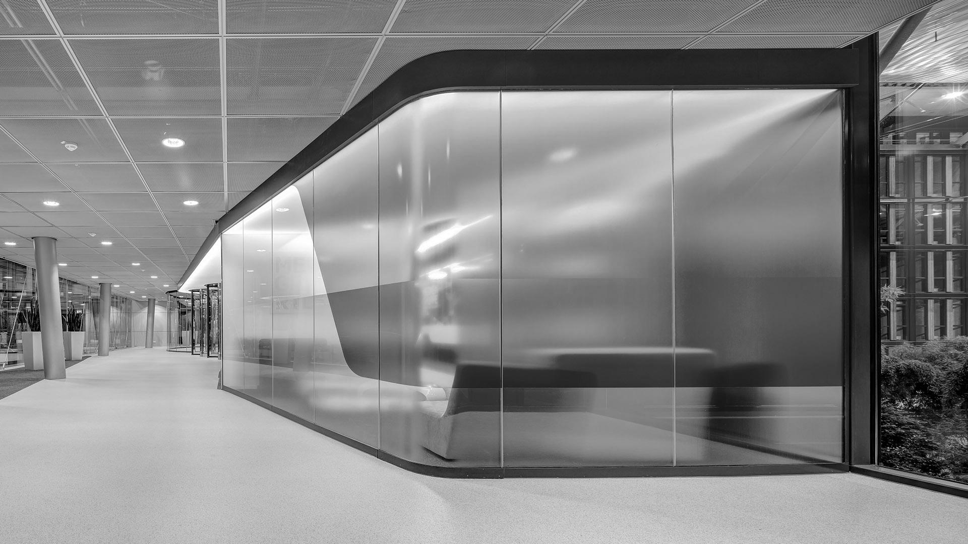 Interior architecture entrance area with glass walls