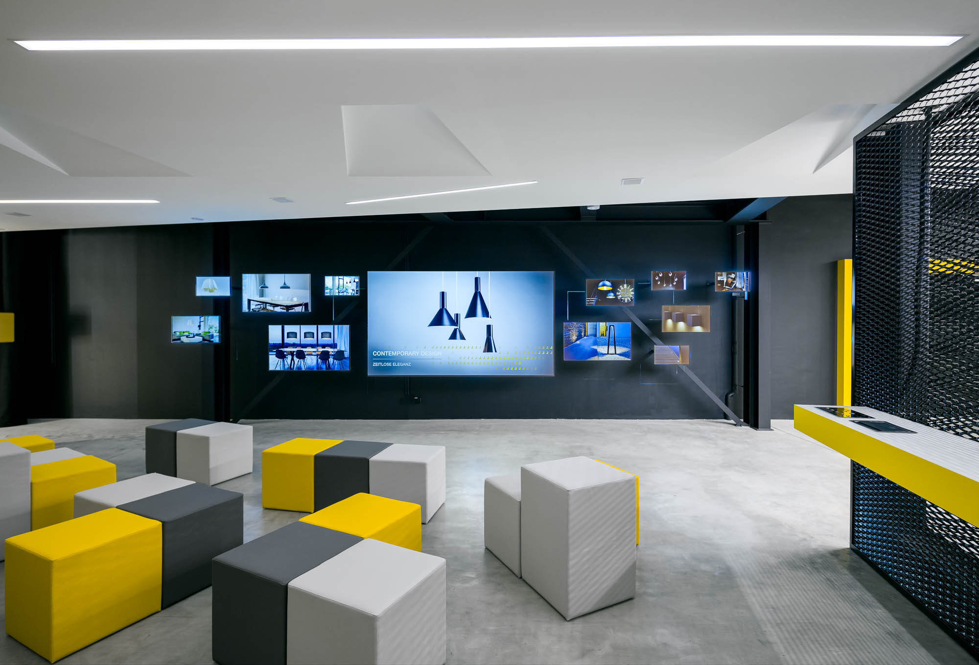 Digital trend wall with sitting cubes