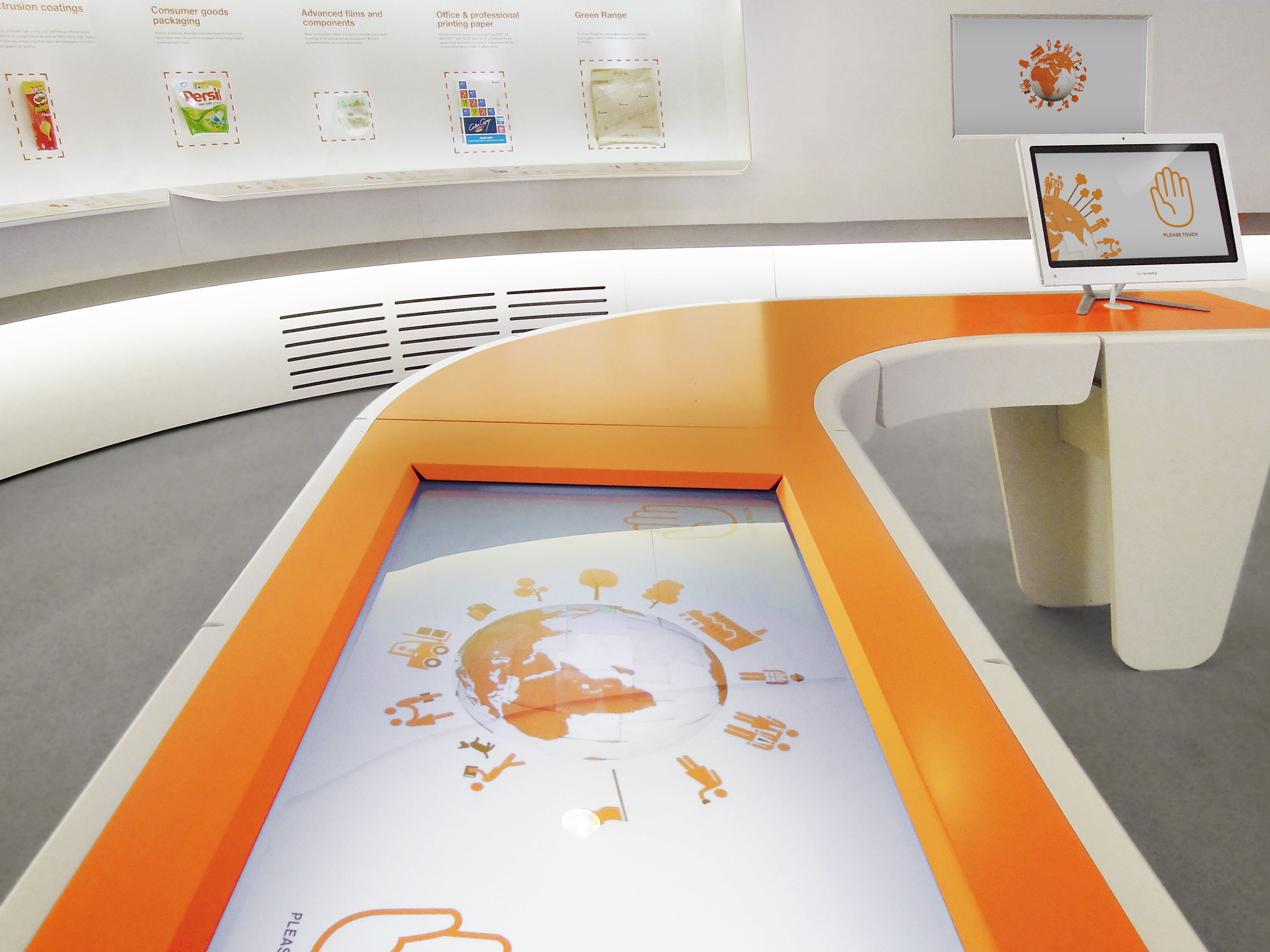 interaction table orange surface with built-in screen