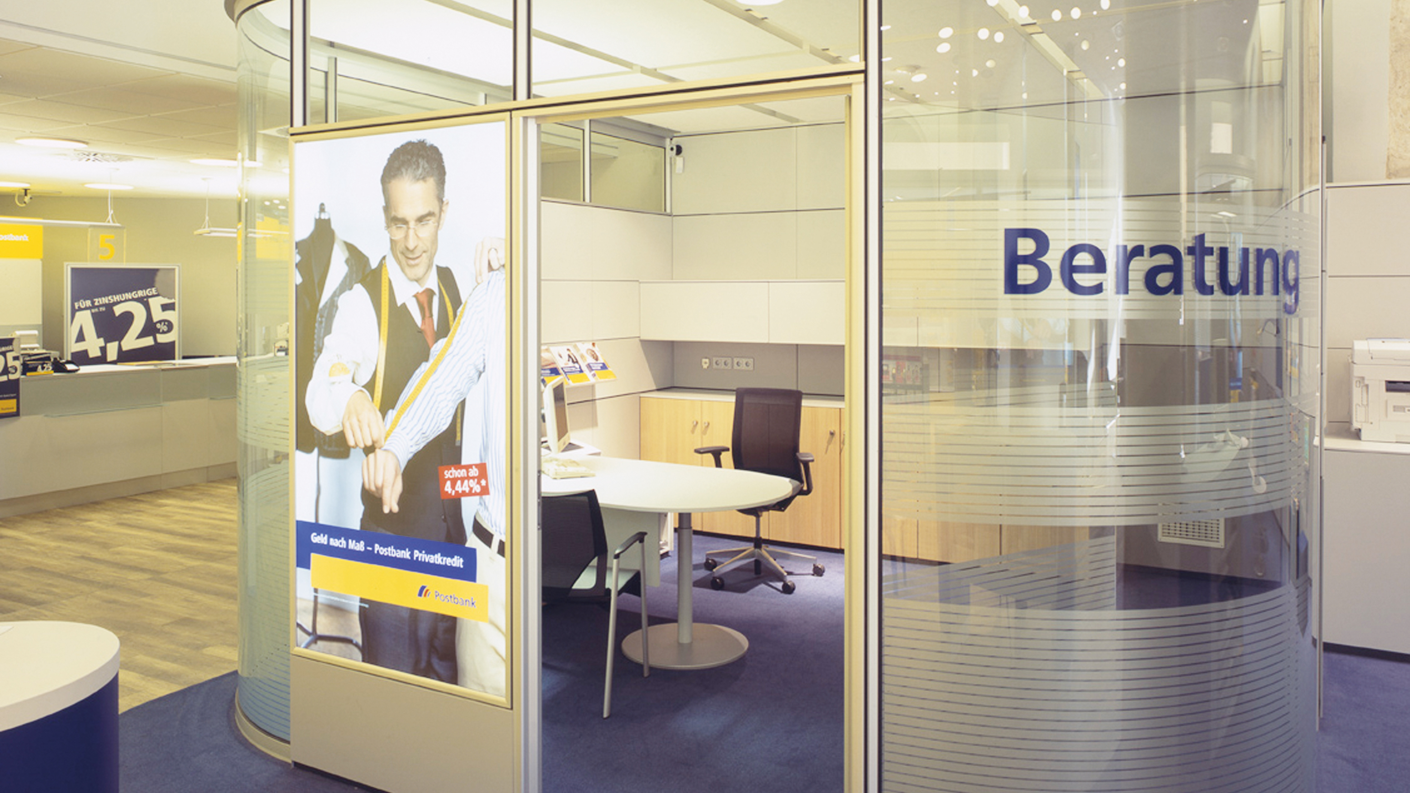 Individual consultation room with glass walls. Lettering and Poster on the Wall